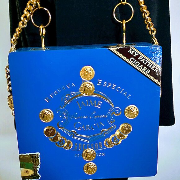 Suenos de Saundra Upcycled Collection, Cigar Box Purse, Jaime Garcia Teal Box - Picture 5 of 15